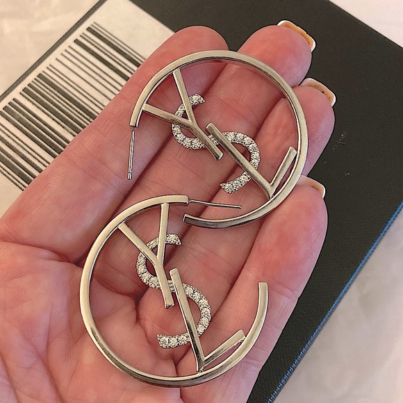 Authentic YSL Saint Laurent Monogram-Hoop Logo Earring Set - Picture 12 of 17